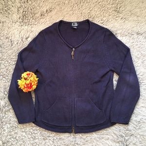 (S-07) C.B. Women's Casual Blue Zip Up Cardigan Co